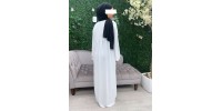 Structured white puff-sleeve abaya